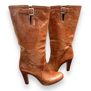 Prada Boots heeled tan Brown Leather Women’s size 36.5 / 6.5 made in Italy shoes